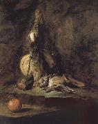 Jean Baptiste Simeon Chardin Rabbit hunting with two powder extinguishers and Orange USA oil painting reproduction